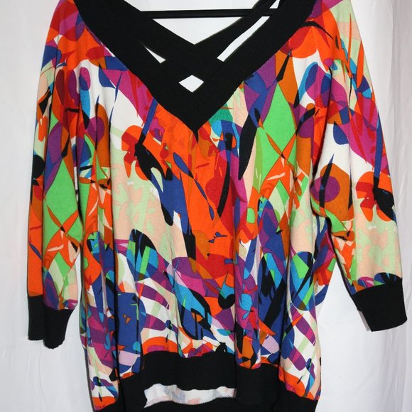 Lane Bryant Women's Multicolor Abstract Art Knit Top Sweater 26/28 - Picture 1 of 6